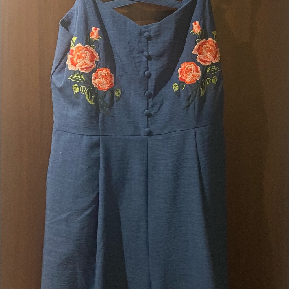 Floral Embroidered Blue Jealous tomato pantsuit
